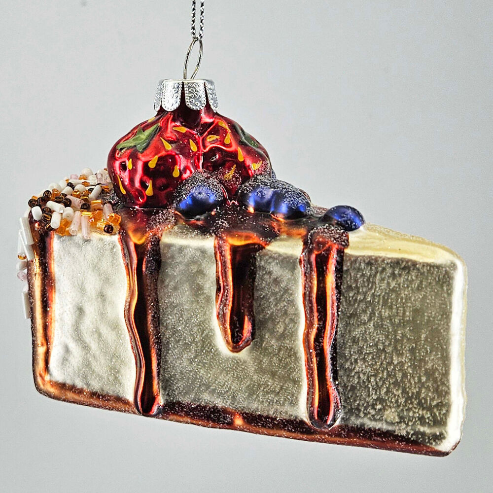 Cheesecake cake w strawberries blueberries Glass Christmas Ornament, New